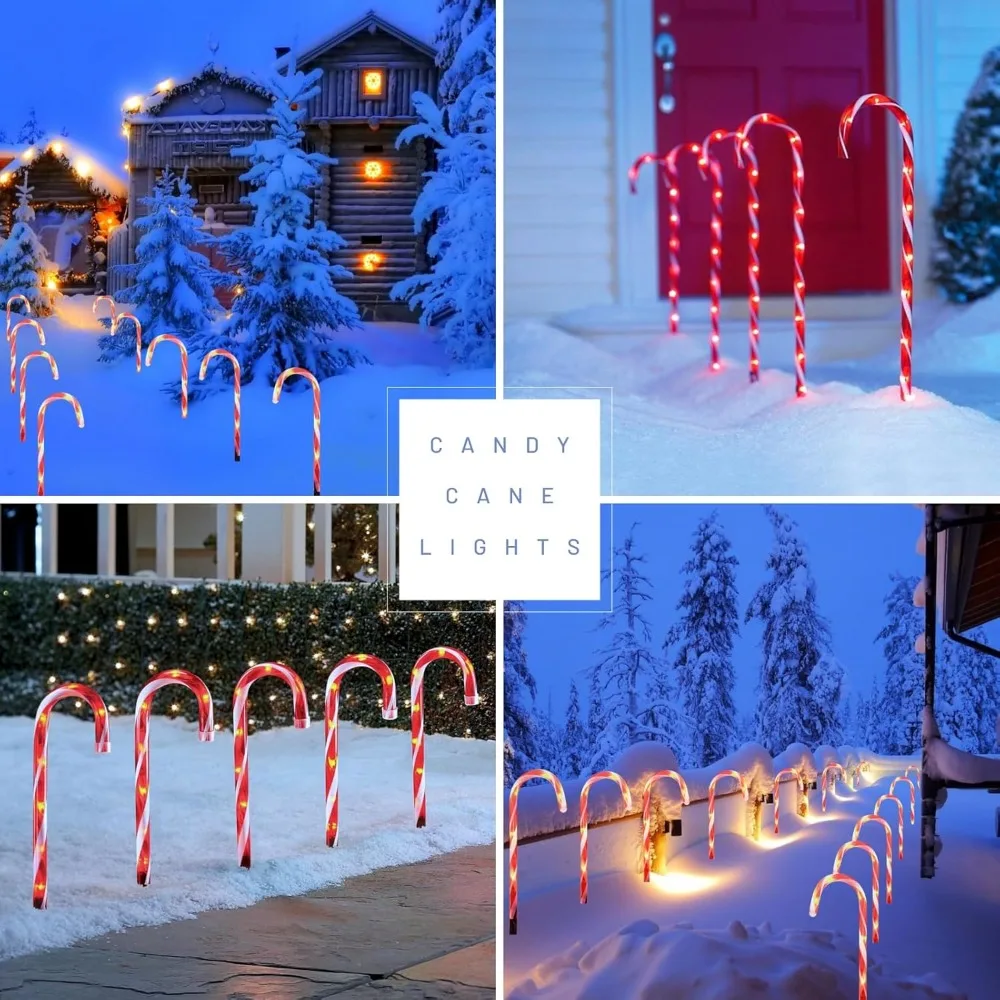 24 Piece Set of Upgraded Solar Powered Christmas Candy Stick Lights, Waterproof Solar Path Lights, Outdoor Christmas Decorations