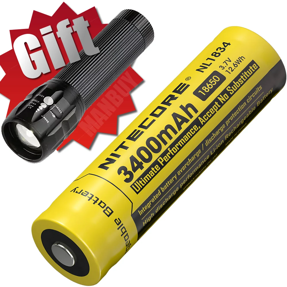 Original NITECORE NL1823/NL1826/NL1832/NL1834/NL1835/NL1836 3.7V Li-ion Protected Battery Button Top 18650 Flashlights FREE GIFT