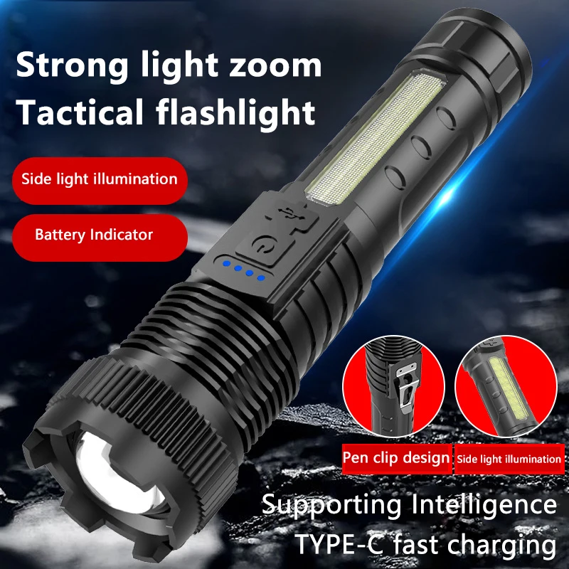 

1 Piece High Power Telescopic Zoom Red And Blue Light Flashlight P50 White Laser Pointer Clip Bright Flashlight