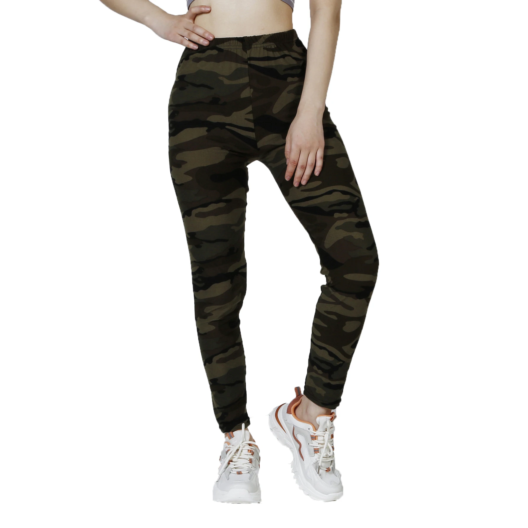 Camo Printed White Gray Women\'s Casual Sports Leggings With High Elasticity Slim Fit And Cropped Pants