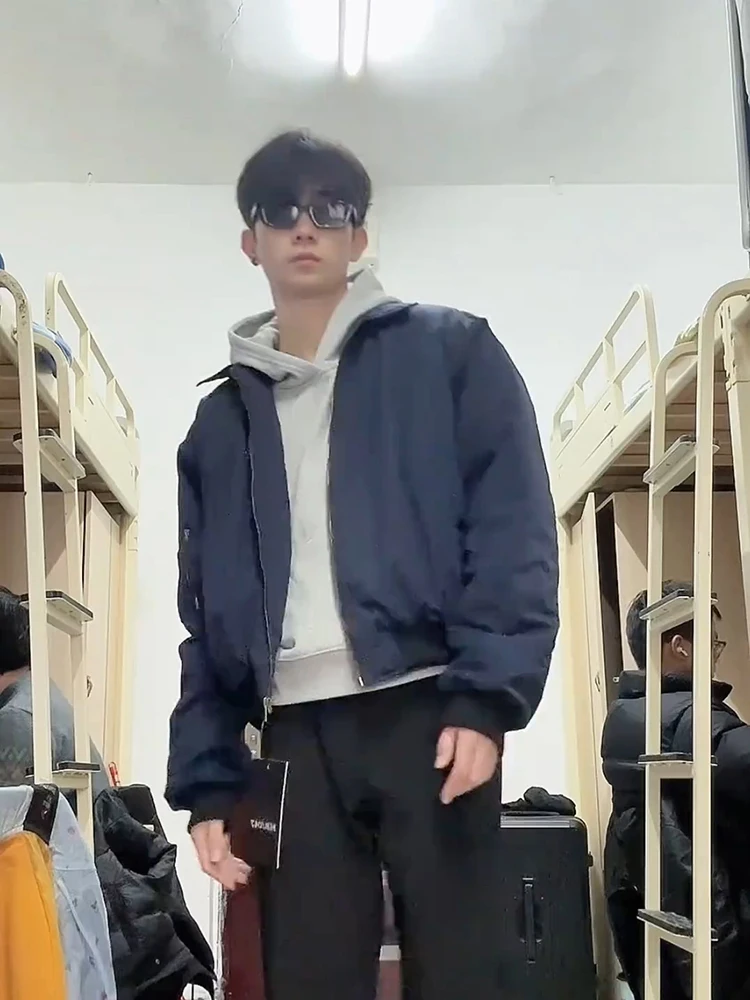 

Cleanfit Dark Blue Flight Jacket Cotton Workwear Men's Short Style Winter Fashion Brand Casual Loose Fit Waterproof