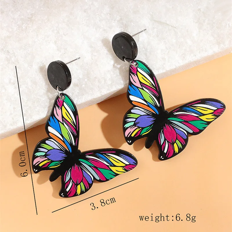 Kymyad Fashion Colorful Butterfly Pendant Earrings For Women Bijoux Handmade Creative Statement Earrings Fashion Jewelry