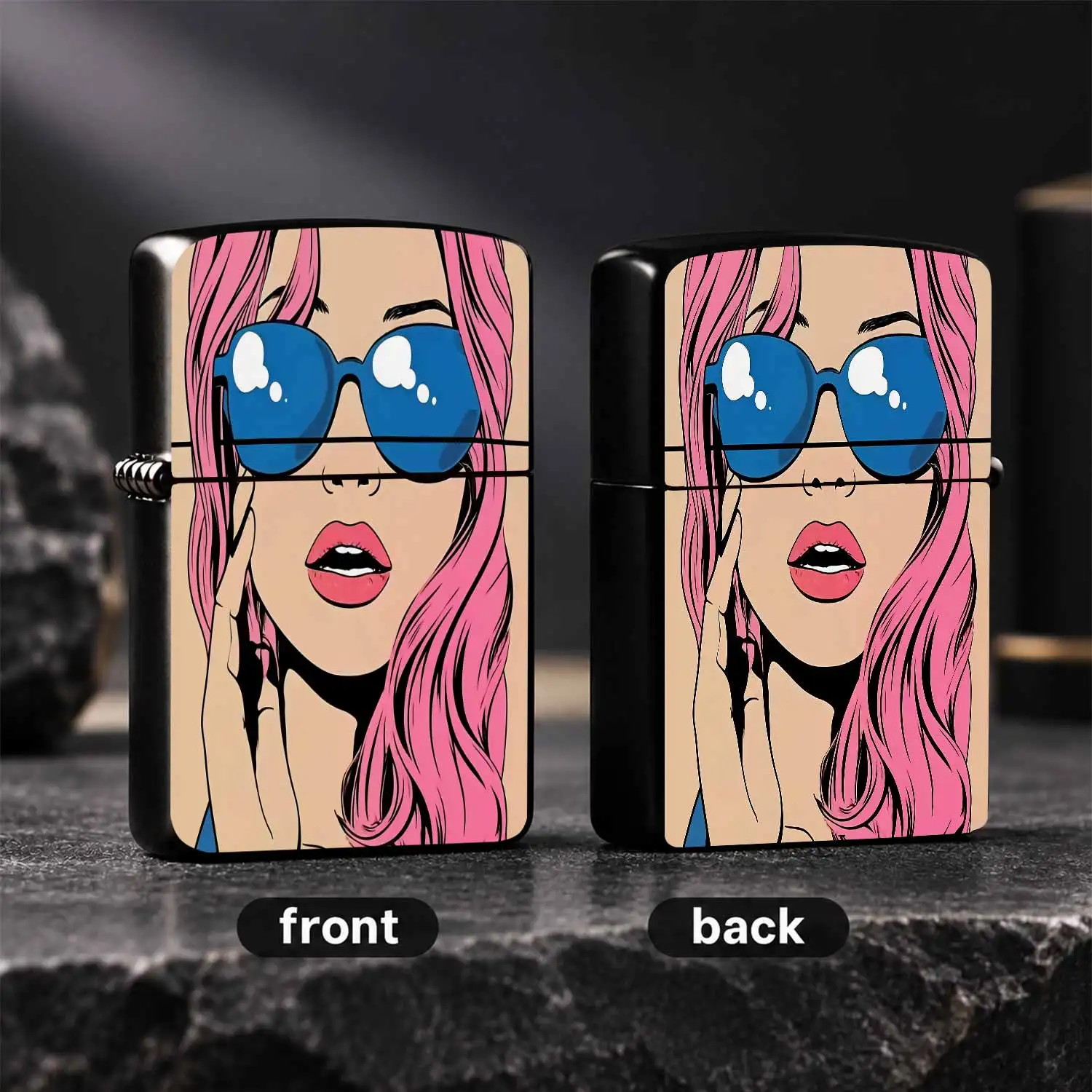 Stylish Pop Art Pink-Haired Lady Print Lighter, Retro American Comic Aesthetic Portable Igniter, Smooth Bright Vivid Color Coating, Ideal For Daily Casual, Outdoor Gathering, Party Decor Matched Scenarios, Exquisite Uni A Humorous And Inter