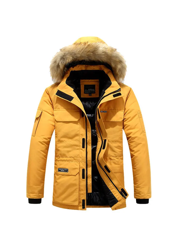 Men's Winter Thickened Hooded Cotton Jacket with Detachable Fur Collar Warm Workwear Standard Fit Fashion Urban Style Long Sl...