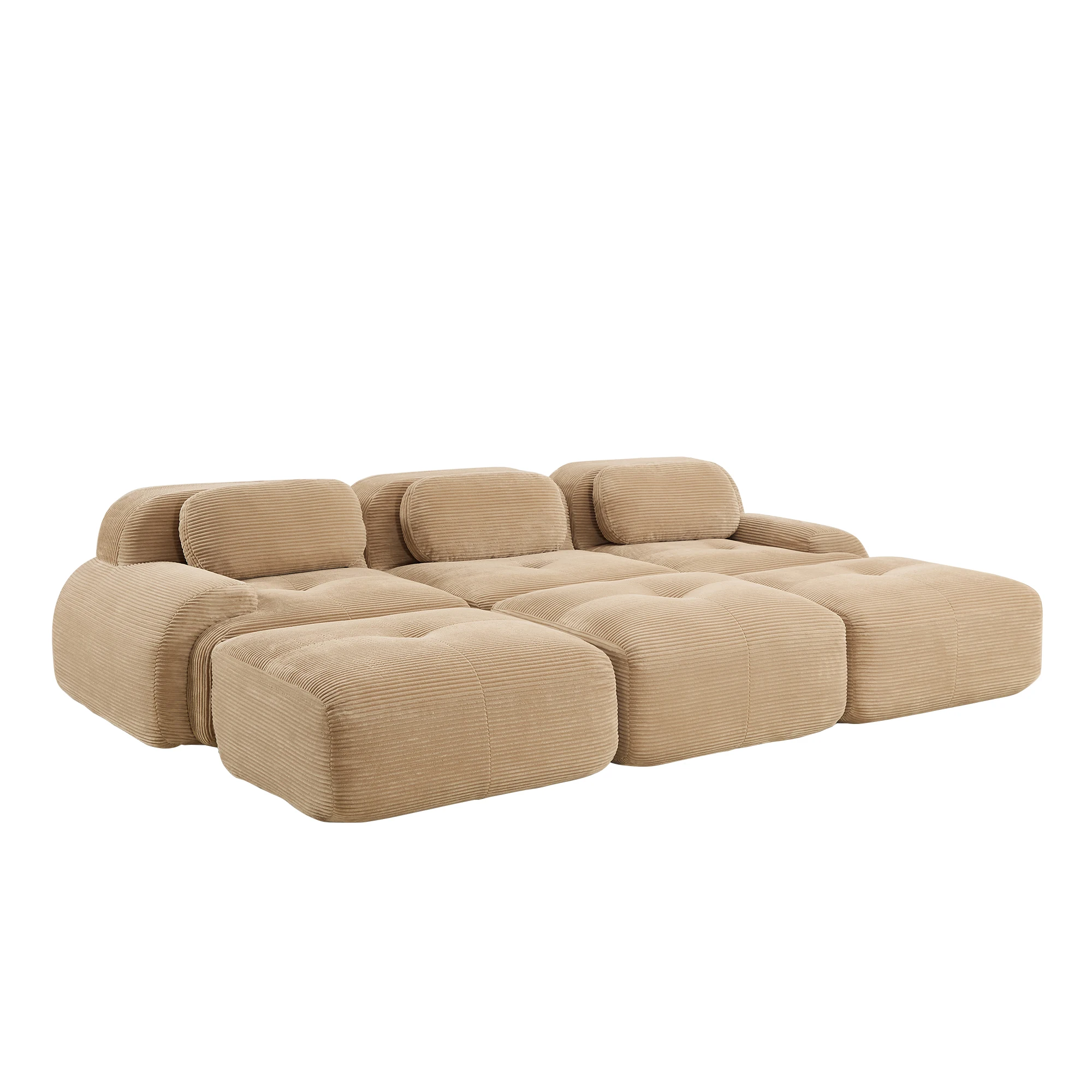 Three-seat Modular Sofa 3 Ottomans Corduroy Fabric Modern Design Cotton Filled No Assembly Ultra-Wide Curved Living Rooms Rooms