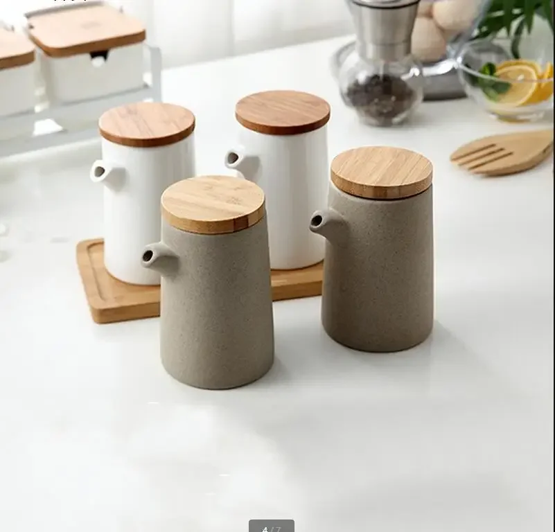 Ceramic Seasoning Bottle Set Oil Can Lecythus Vinegar Pot Oiler Oil Tank Home Kitchen Spice Container Soy Sauce Bottle Spice Jar