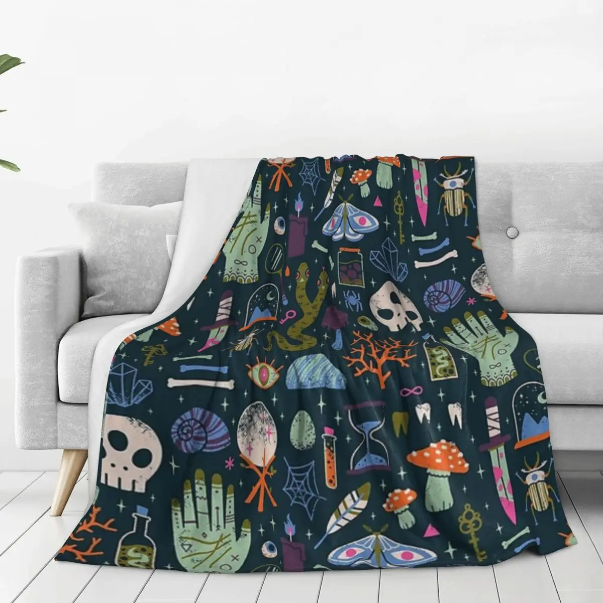 Curiosities Bone Skull Blanket Fleece Multi-function Sofa Throw Blankets For Home Bedroom Outdoor Throws Bedspread Quilt