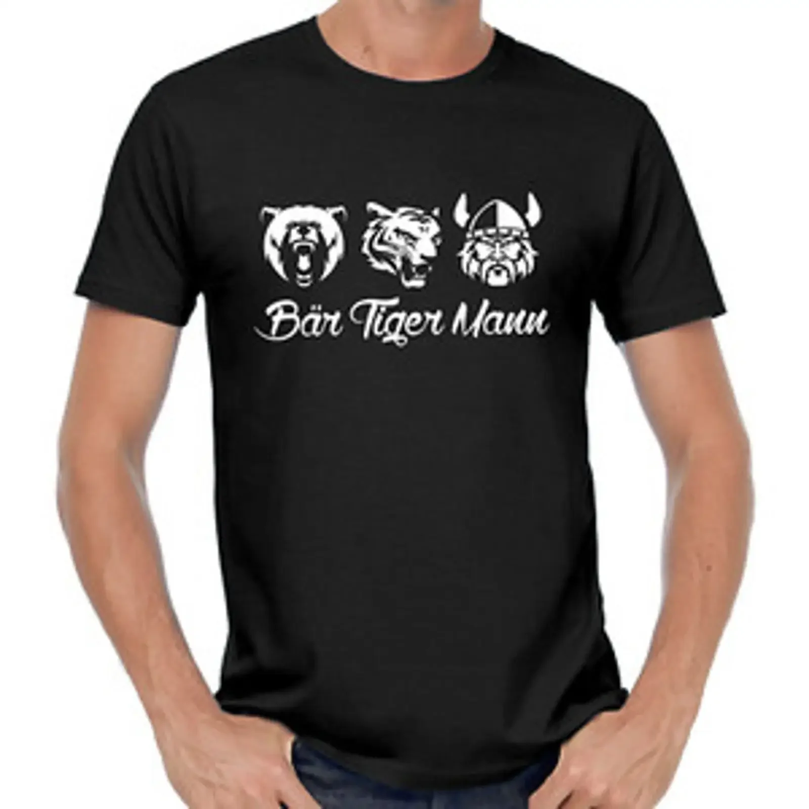 Camiseta vintage Oso Tigre Mann Barba Hipster con esloganes de comedia, divertida y a la moda, con efecto lavado y tela elástica.
