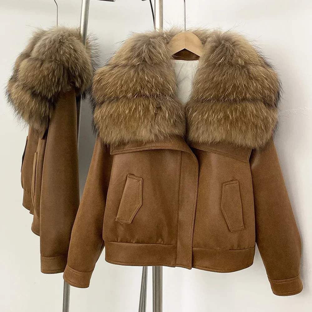 OFTBUY Duck Down Jacket Lady Short White Warm Winter Real Fox Fur Collar Clothing Down Coat Women Suede Fur Puffer Jacket Female