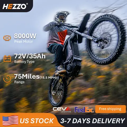 HEZZO R1 US Stock tout-terrain électrique Dirt Bike moto 8000W 330Nm Double amortisseurs 72V 35Ah 75 Miles pour adultes 1 an de garantie