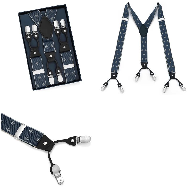 Серый жаккардовый стиль в британском стиле ретро, мужской костюмный костюм с шестью зажимами, аксессуар для брюк, нескользящие подтяжки.