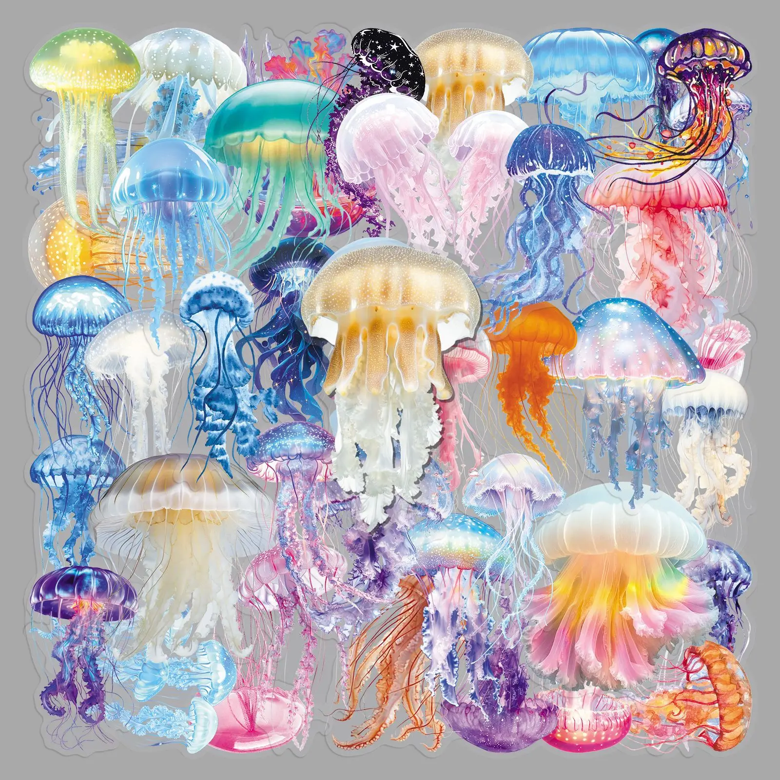 

50pcs Transparent Jellyfish Stickers Ocean Animals Jellyfish Sticker Happy Under The Sea Birthday Party Decor DIY Stickers