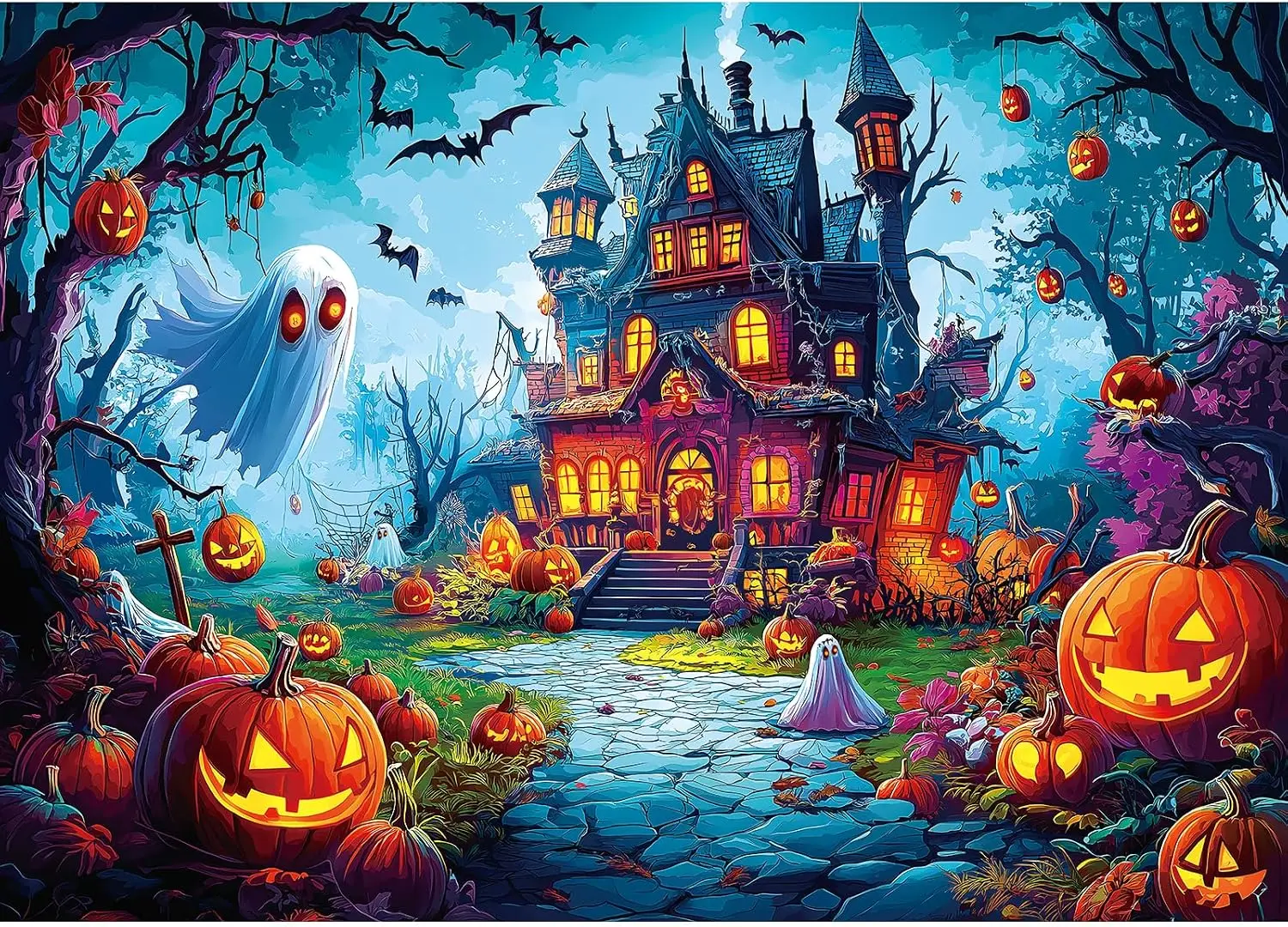 Halloween Haunted Mansion Jigsaw Puzzle Ghost Pumpkin Bat Spooky Scene Puzzle Adults Holiday Wall Decor Stress Relief Game Gift