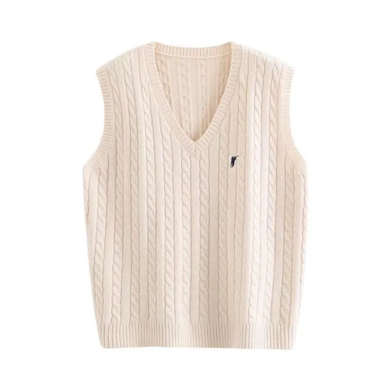 New college style overlapping Fried Dough Twists V-neck sweater vest Spring and autumn knitting vest V-neck knitting vest