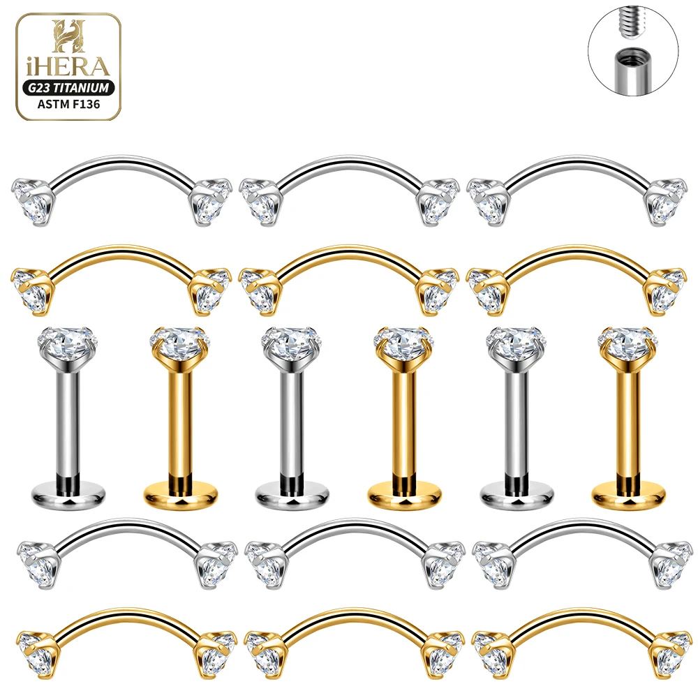 

10PCSG23 Titanium Simple Four Claw 3mm Internal Thread Ear Labret Set Cartilage Piercing Tragus Jewelry Lip Ring Nose Stud Helix