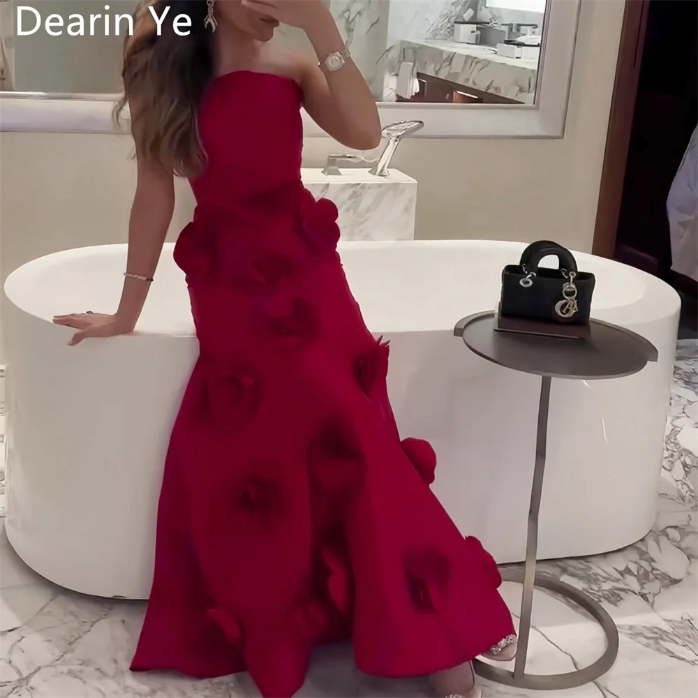 Customized Prom Gown Saudi Arabia Dearin Strapless Mermaid Floor Length Skirts Sleeveless Applique 3D Flower Bespoke Occasion Dr