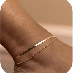Gold Ankle Bracelets for Women,Dainty 14K Gold Plated Stainless Steel Anklets 925 Silver Waterproof Herringbone Beaded Anklets