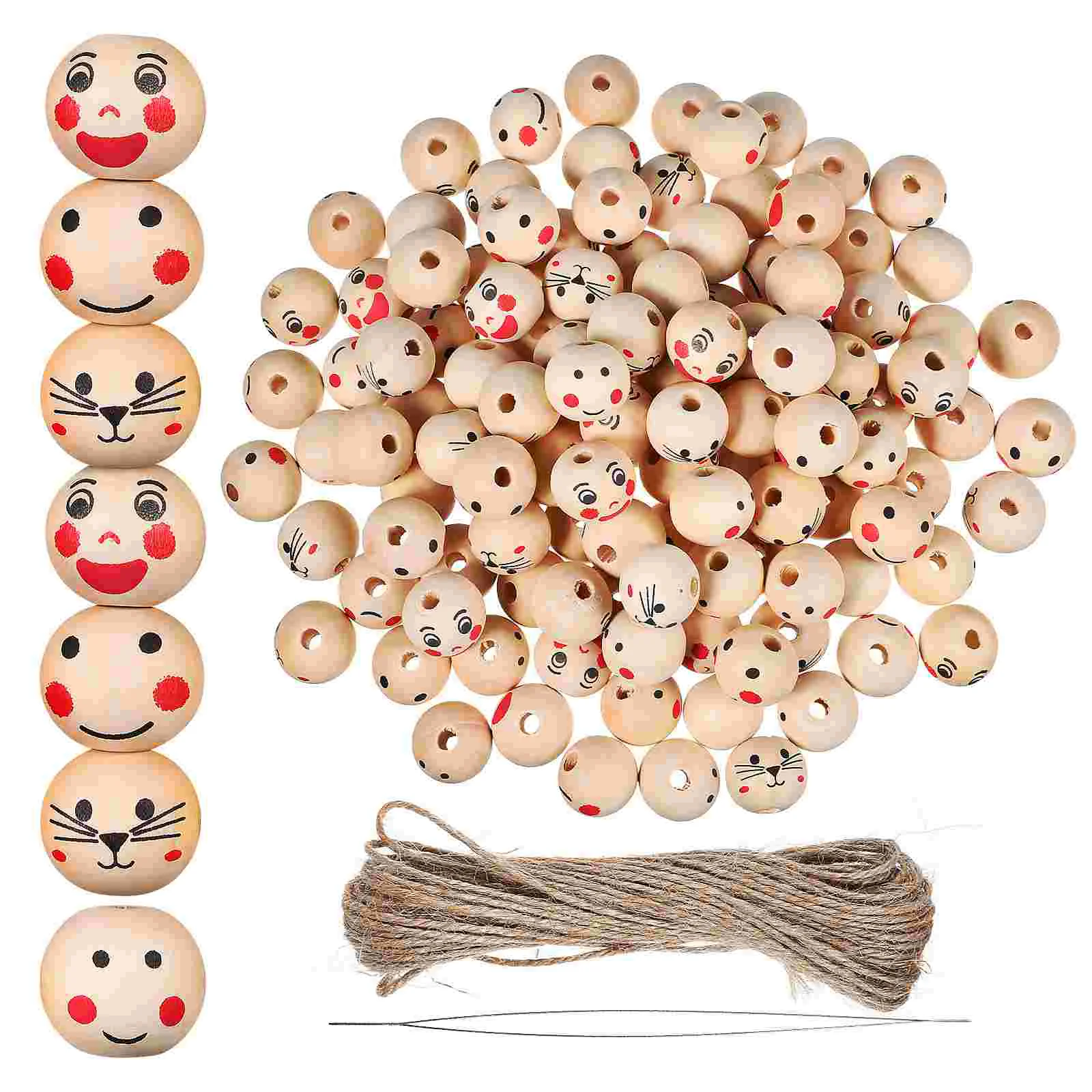 120 Pcs Face Loose Beads Wood Color Decorative Wooden Colored Cotton Balls Garland