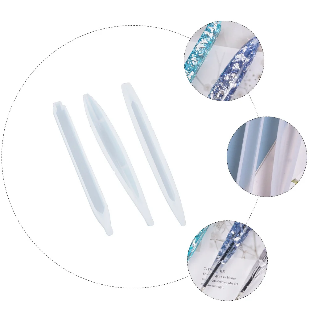 

3pcs Crystal Epoxy Resin Silicone Mold Pen Shape Diy Ballpoint Pen Crafting Tool For Jewelry Making Kit Reusable Molding