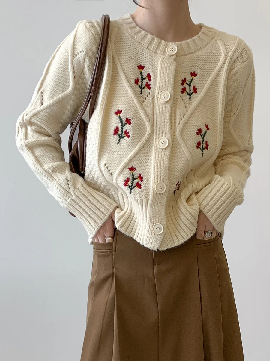 

Вязаный открытый кардиган с крючками в стиле ретро, женский осенне-зимний свободный нежный свитер Sli, топ маленького размера