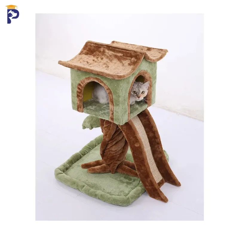 Multi-Level Cat Stand Tower House, Condo with Large Perch, Climber Tree, Indoor Kitty Luxury, Small Apartment Simulation accesso