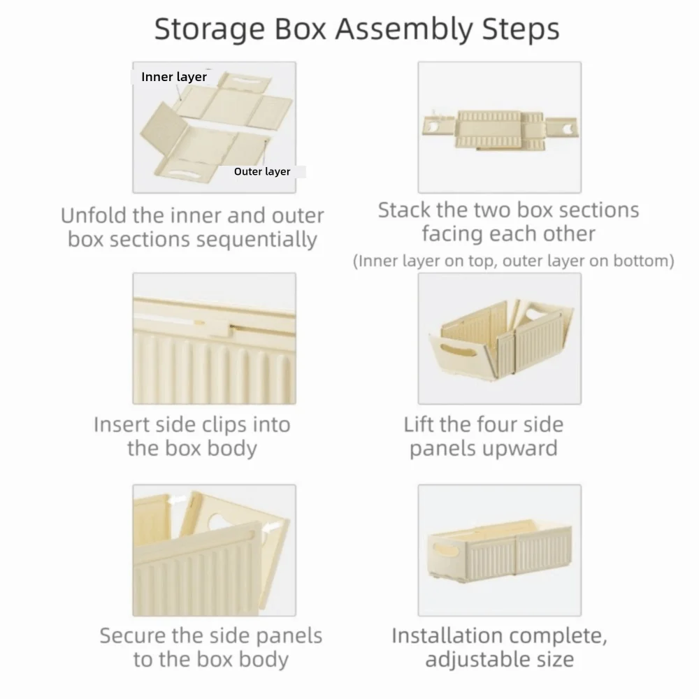 Plastic Expandable Storage Box Adjustable Stackable Retractable Storage Container Space Saving Large Capacity