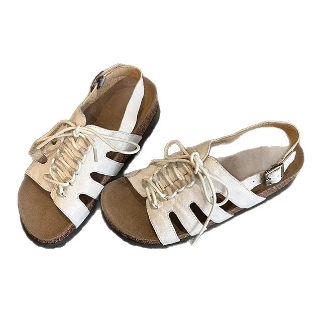 Retro Women's Open Toe Lace Up Thick Heel Sandals Round Head Buckle Strap Versatile Shoes Casual Summer Daily Outdoor Slippers