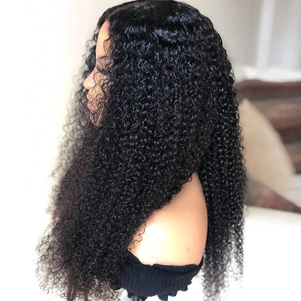 Soft 180Density 26Inch Natural Black Long Kinky Curly Lace Front Wig For Women BabyHair Daily Preplucked Glueless Heat Resistant