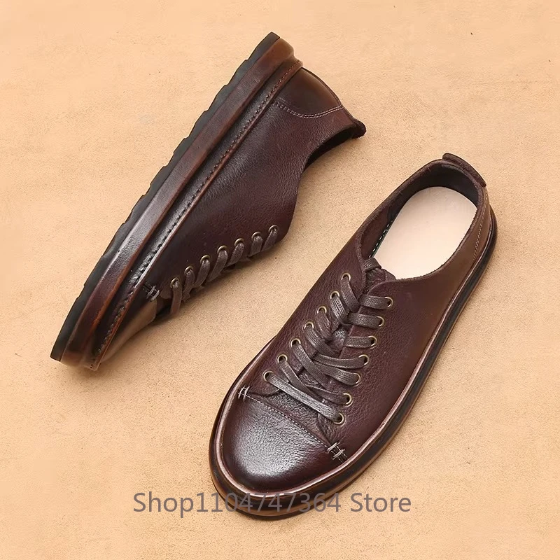 Japanese Style Genuine Leather Board Shoes Men's Retro Handmade Cowhide Spring Summer Sports Casual Leather Shoes Male Youth