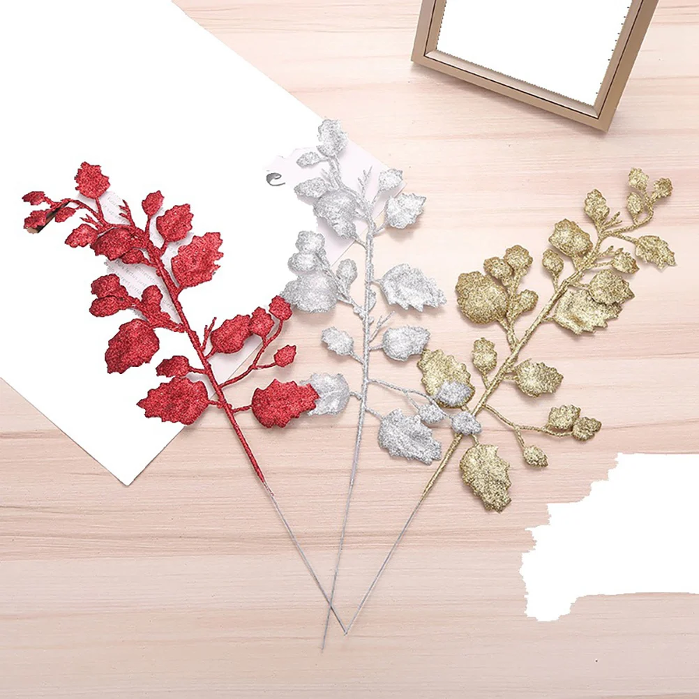 

9Pcs Christmas Artificial Leaves Stem Picks Holiday Flower Arrangements Winter Tree Decorations Artificial Plants