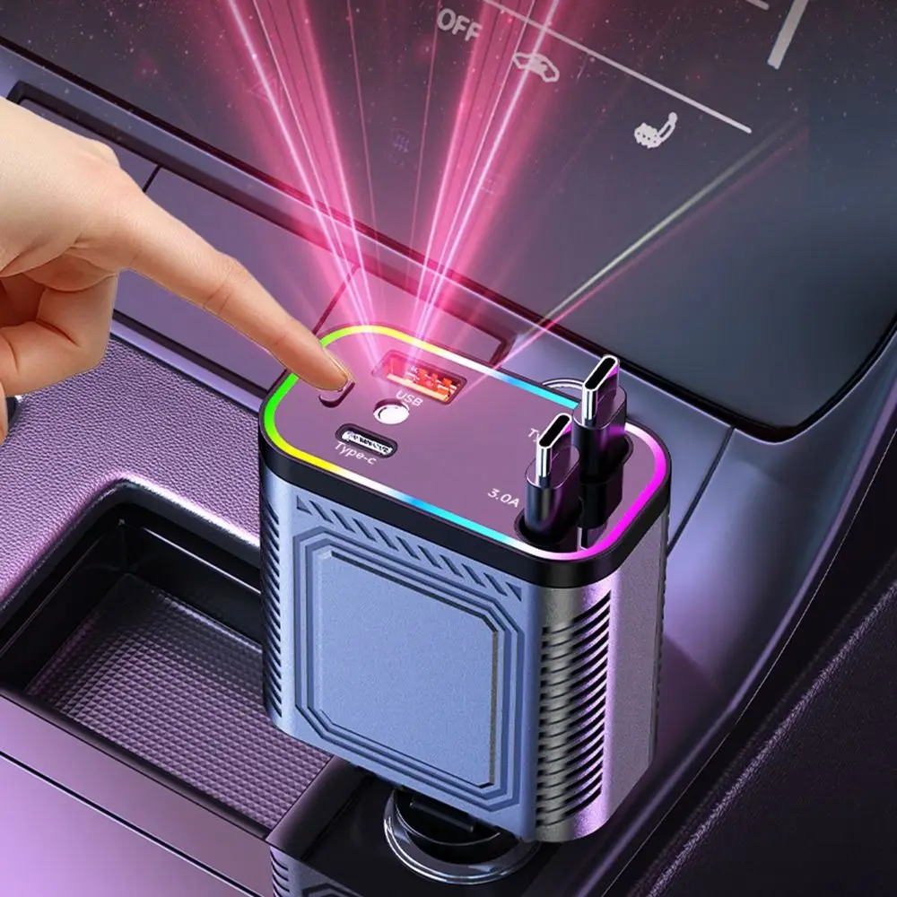 

Portable 120W Car Phone Charger Starlight Retractable Auto Power Adapter 4-in-1 Dual Type C Cable Charging Adapter