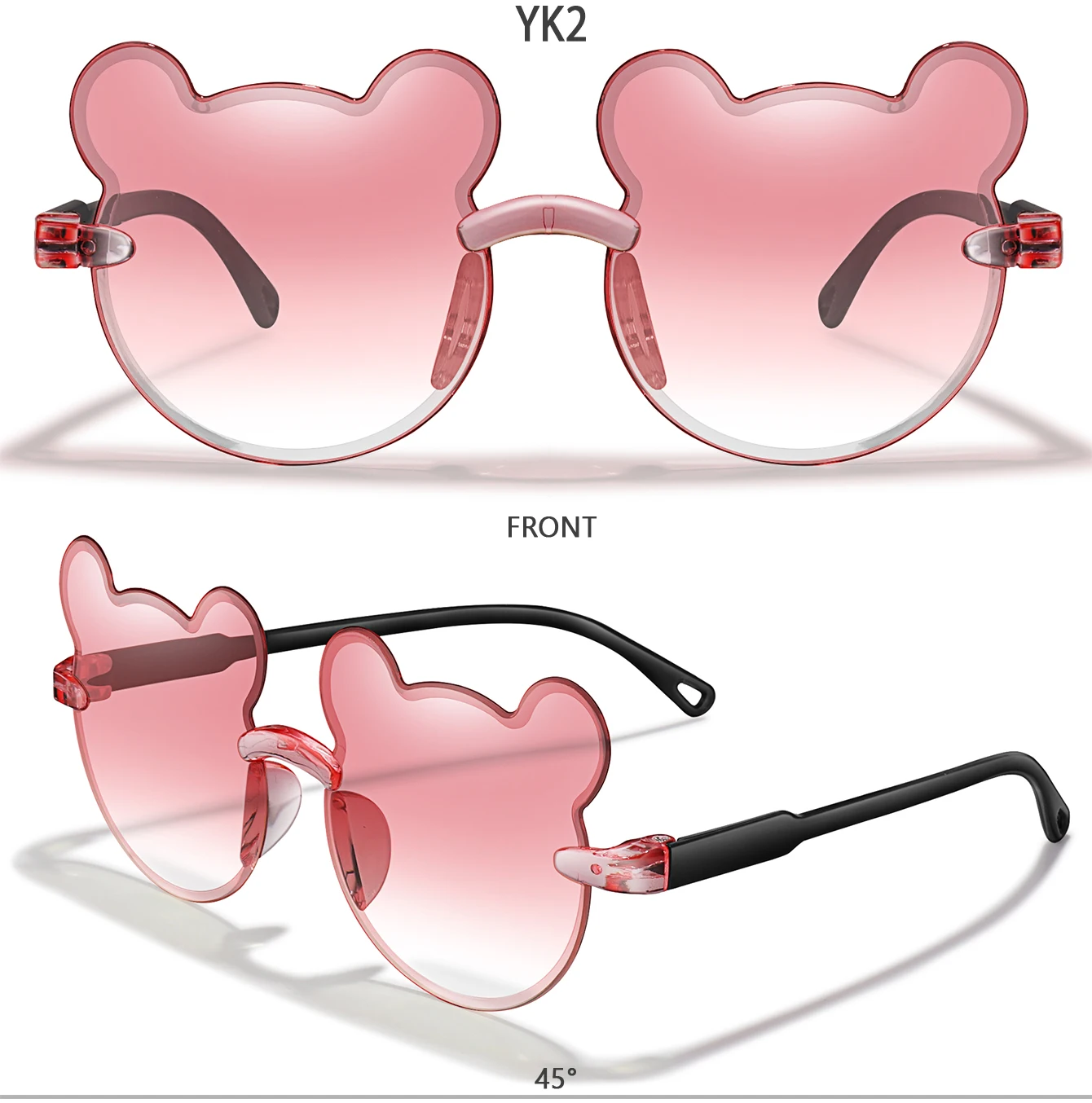 Mode Cartoon Bär 3-8 Kinder Rahmenlose Sonnenbrille Gradienten Kinder Sonnenbrille Anti-Uv Strand Reise Sonnenschirm Foto Requisiten – Detail 5
