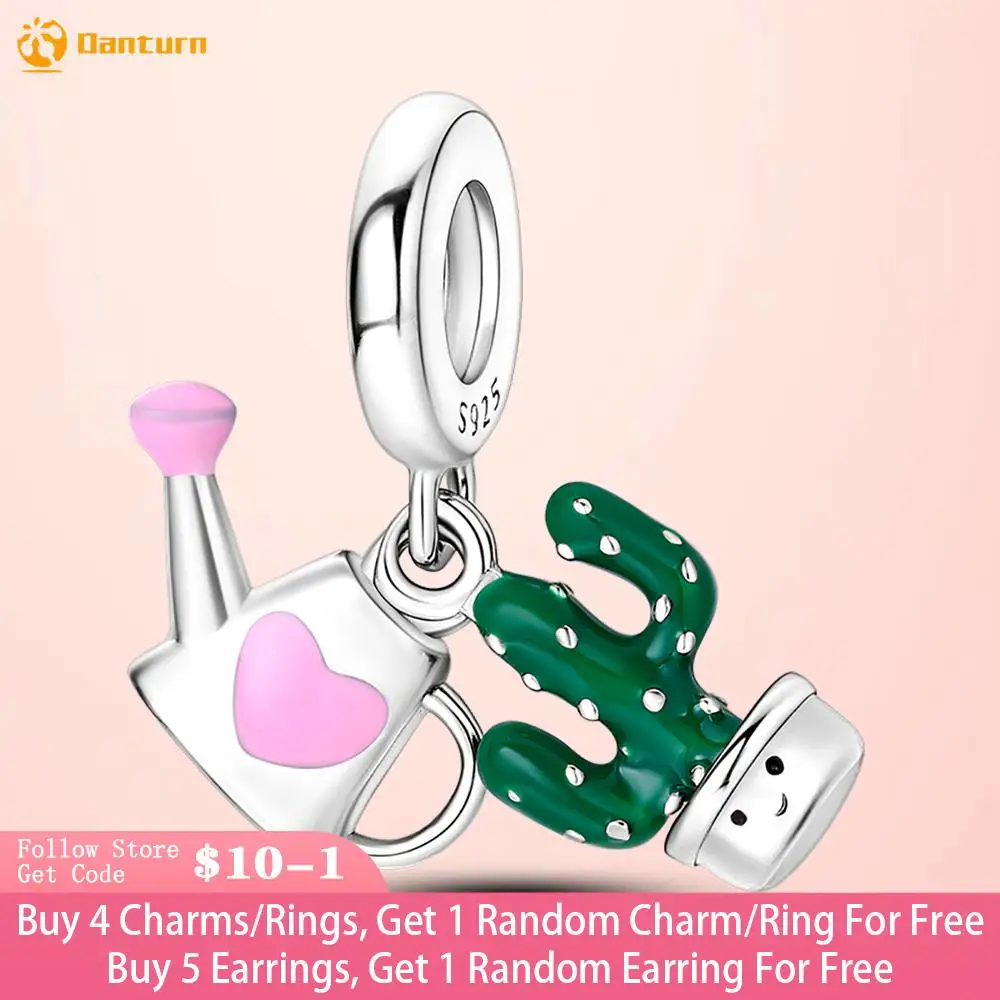 

Danturn 925 Sterling Silver Beads Cactus with watering cans Dangle Charm fit Snake Chain Fashion Women Jewelry