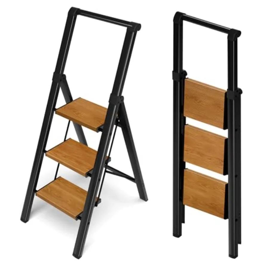 

3 Step Ladder, Portable Folding Ladder with Wide Pedal, Lightweight Aluminum Step Stool with Convenient Handgrip, 330 lbs Capac