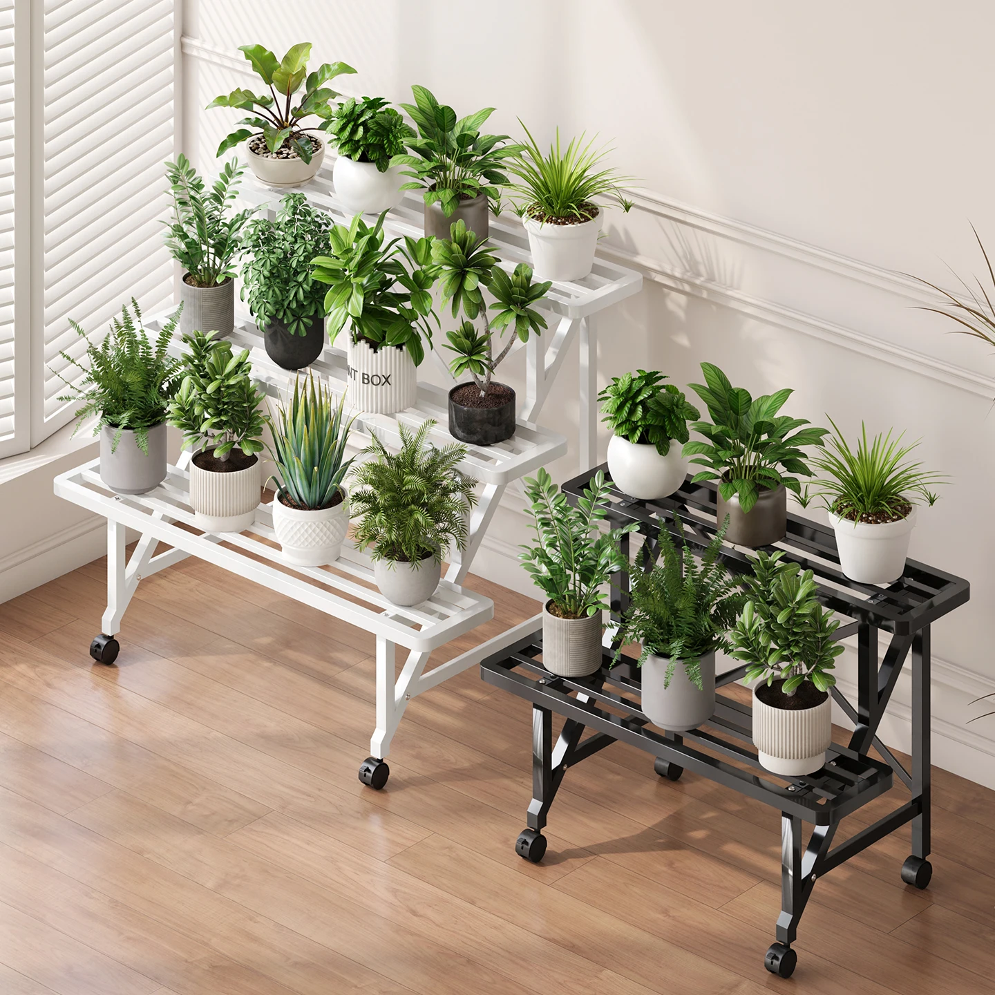 Flower rack Balcony mobile living room Floor-to-ceiling multi-layer wrought iron plant flower pot rack