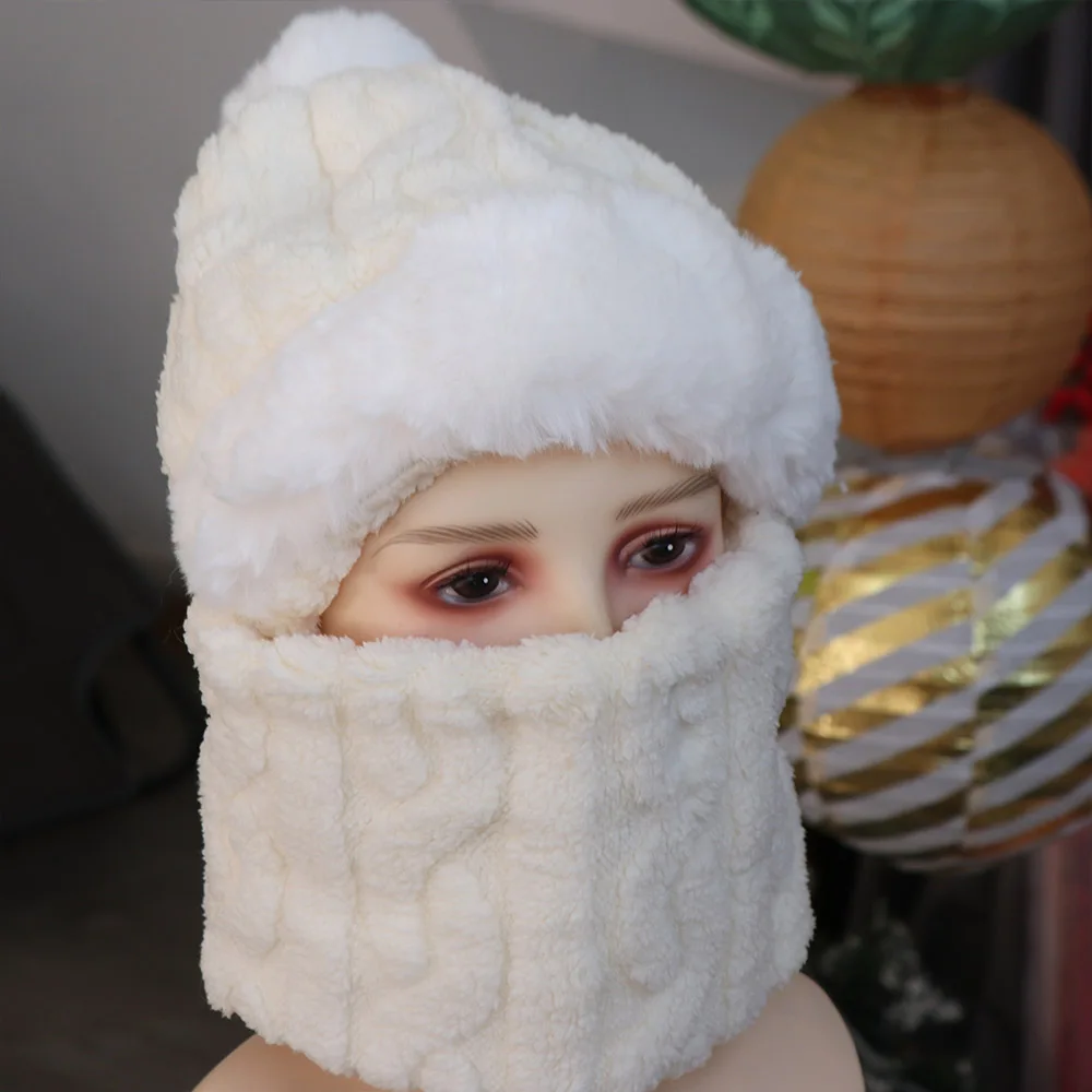 

Autumn Ear Protection Crochet Hat Scarf Set Thicken Neck Warmer Plush Ball Hat Neckerchief Soft Pullover Cap All-match