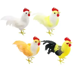 Rooster Sculpture Simulated Feathers Animal Ornament Creative Funny Rooster Statue for Desktop Lawn Patio Yard Art Ornaments