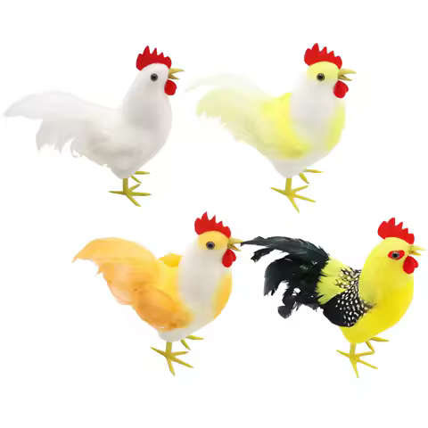 Rooster Sculpture Simulated Feathers Animal Ornament Creative Funny Rooster Statue for Desktop Lawn Patio Yard Art Ornaments