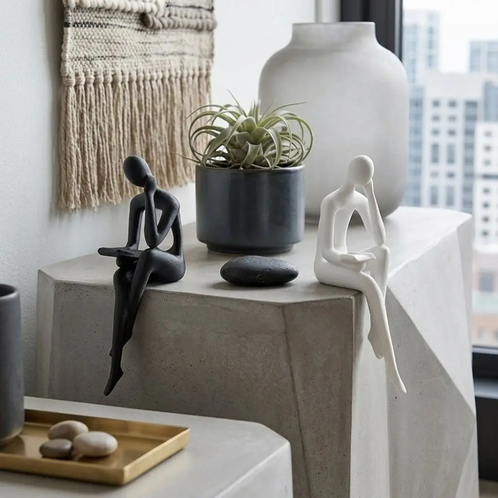 Minimalist Abstract Thinker Sitting Figurine Long Leg Plastic Edge Sitter Character Sculpture Aesthetic 3D Printing