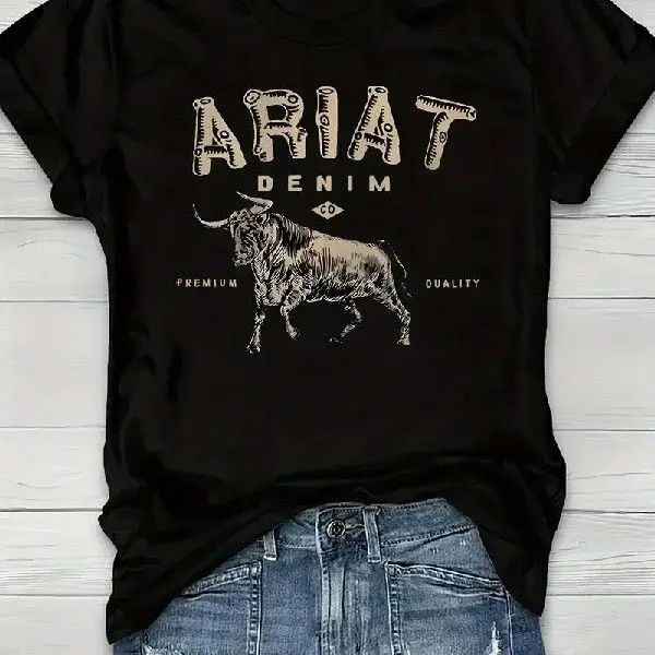 

Faionable Cow Print Cartoon Pattern Women's T-irt Korean Sle Tops Ultra Slim Fit Nine Sve Length Henry Collar Design