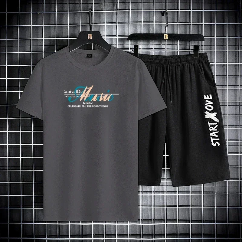 T-shirt pour hommes ensemble été Manga T-shirt hauts ours ample Graffiti T-shirt mode Goth décontracté imprimé à manches courtes respirant hommes costume