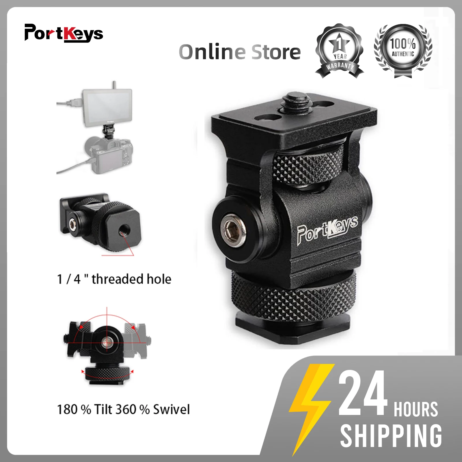 

Portkeys MH-2 DSLR Camera Clamp Swivel and Tilt Adjustable Monitor Mount Screws Mount for Monitor Flash Light DIY Attachment