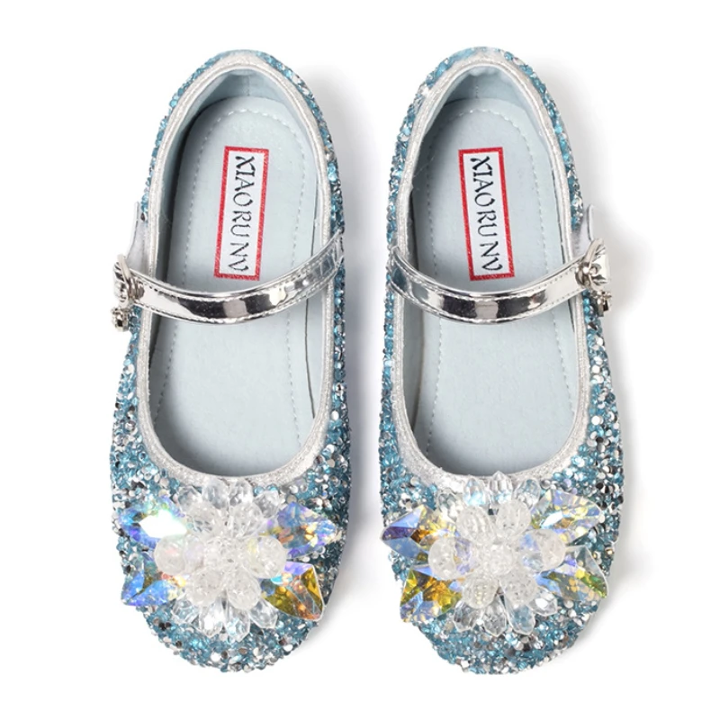 Girl Princess Shoes Sparkly Elegant Children Rhinestone Ballet Flat Beautiful Kid Mary Janes Fashion Party Wedding Leather Shoes