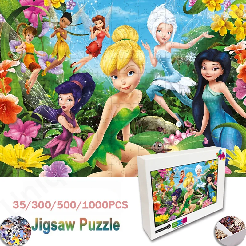 Anime Tinkerbell and Fairy Wooden Puzzle Jigsaw Cartoon Wood Puzzle Toys Educational Jigsaw Toys for Children Gifts Home Decor