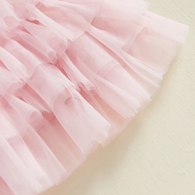 

Infant Girl Autumn Dress with Round Neck and Long Sleeves Solid Color A-line Tulle Princess Dress for Toddlers