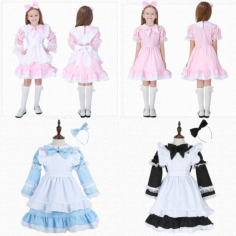 Vestido de princesa de Disney de Alicia en el país de las Maravillas para niños, vestido de sirvienta azul, negro y rosa para mujeres, vestidos de actuación de Cosplay de Navidad y Halloween