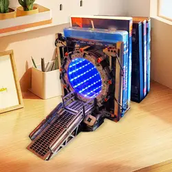 Stargate LED Light Up Bookend Cross-Border Time Tunnel Basswood Construction Book Shelf Video Game Display Stand Bookshelf Decor