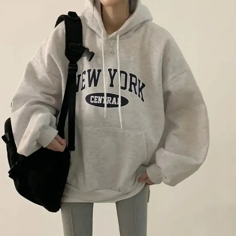 

Korean Style Women's Sweatshirt Lined and Thick Women Early Spring New Letter Print Ins Round Neck Long Sleeve Hoodie