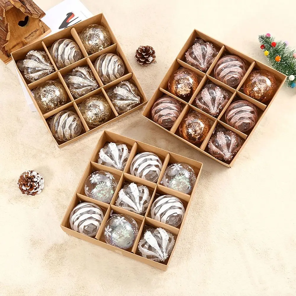 9pcs 8cm Painted Christmas Balls Set Cartoon Shatterproof Electroplated Christmas Hanging Balls Reusable Exquisite