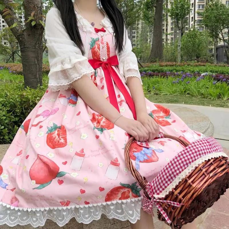 Palácio Estilo Kawaii Coelho Morango Mel Pêssego Lolita Japonês Jsk Lolita Vestido Diário JK Harajuku Menina Vestido Lindo local